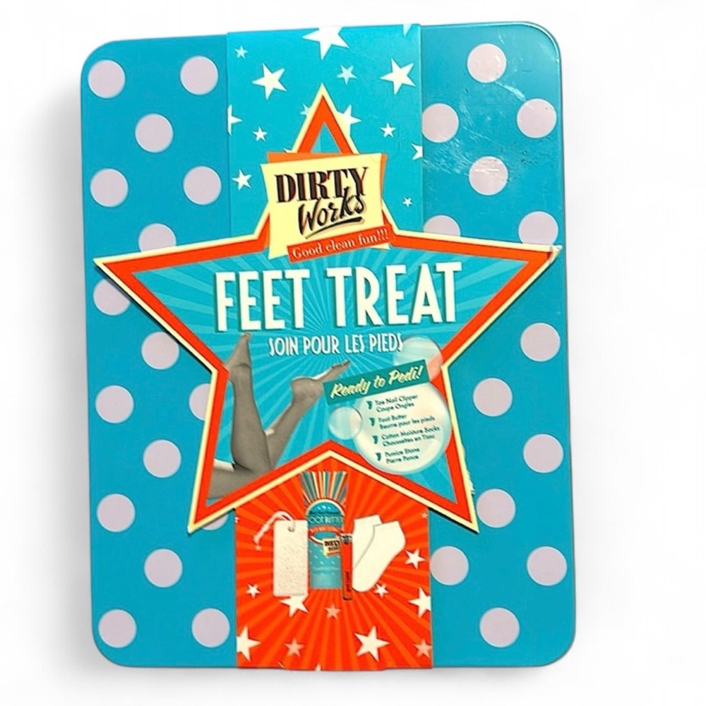 BNIB Dirty Works Feet Treat Ready To Pedi Kit in LARGE Tin Box